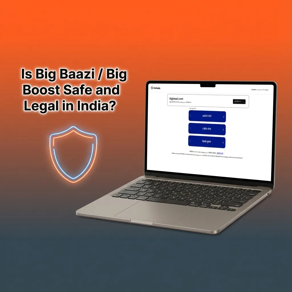Infographic asking if Big Baazi / Big Boost is safe and legal in India, highlighting Curacao licence and secure, responsible gaming.